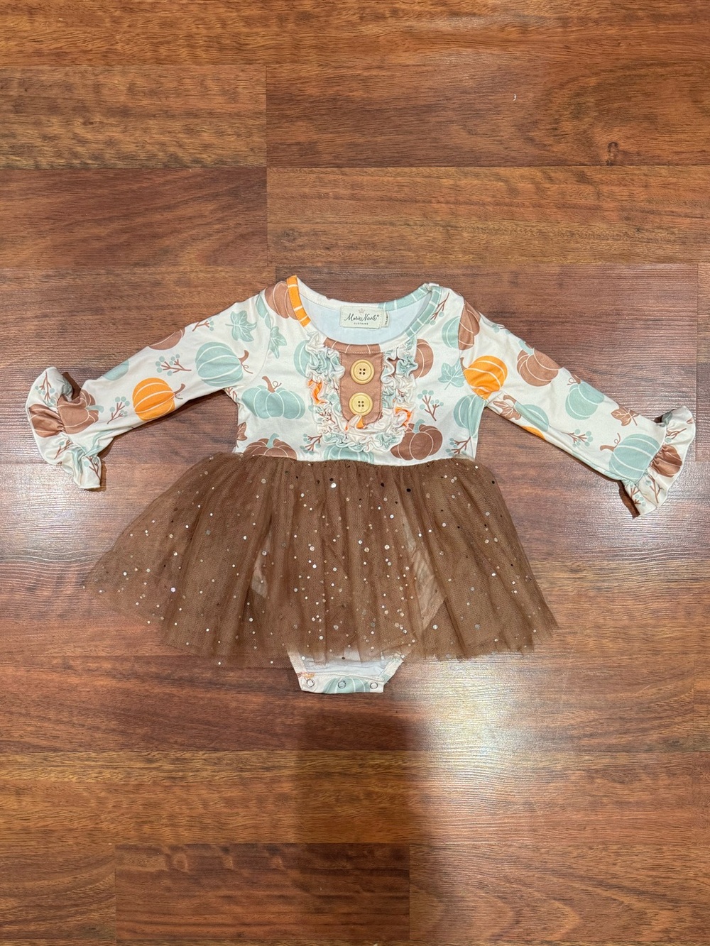 Marie Nicole -  Pumpkin Print Tutu Bodysuit Dress